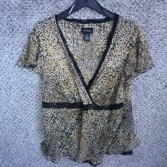 Lane Bryant Tops - Lane Bryant Yellow Leopard Print Surplice Top with Black Trim